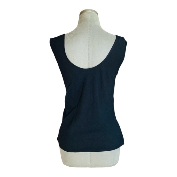 Women Top THEORY Black Sleeveless Top Deep V-Neck Ruffled Front Open Back Blouse - Picture 5 of 7